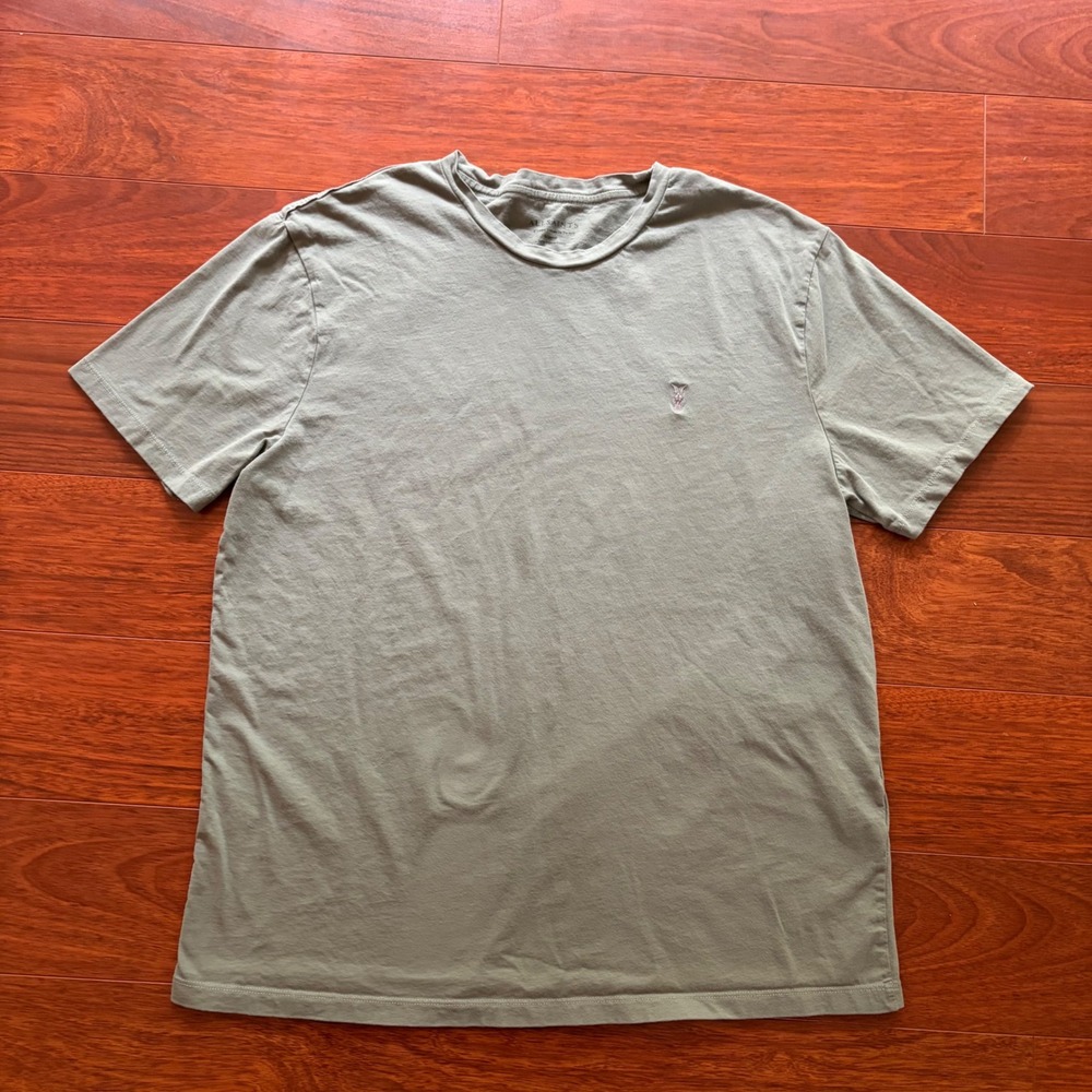 AllSaints Mens XL Slim Fit Tonic Crew T-Shirt Sage Green Organic Ram Skull Tee